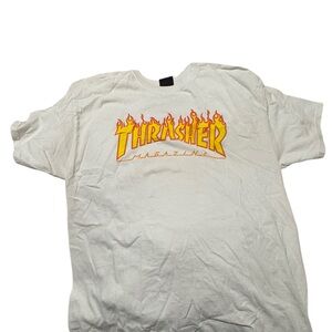 Thrasher White Tee with Fiery Logo